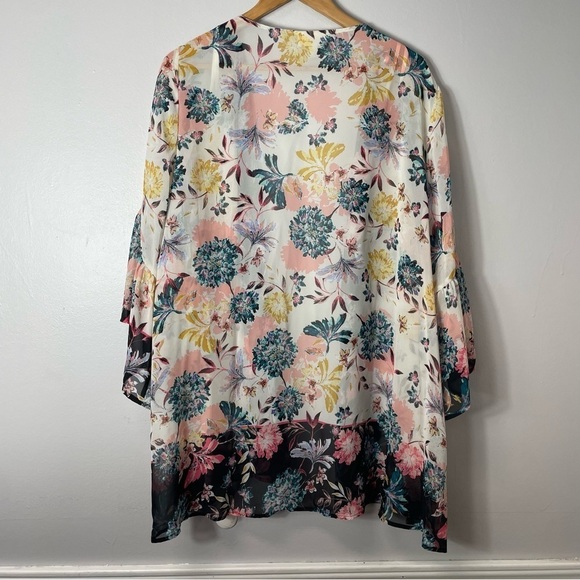 Style & Co Womens Plus 1X Multicolor Floral 3/4 Sleeve Sheer Layering Kimono - Picture 7 of 8